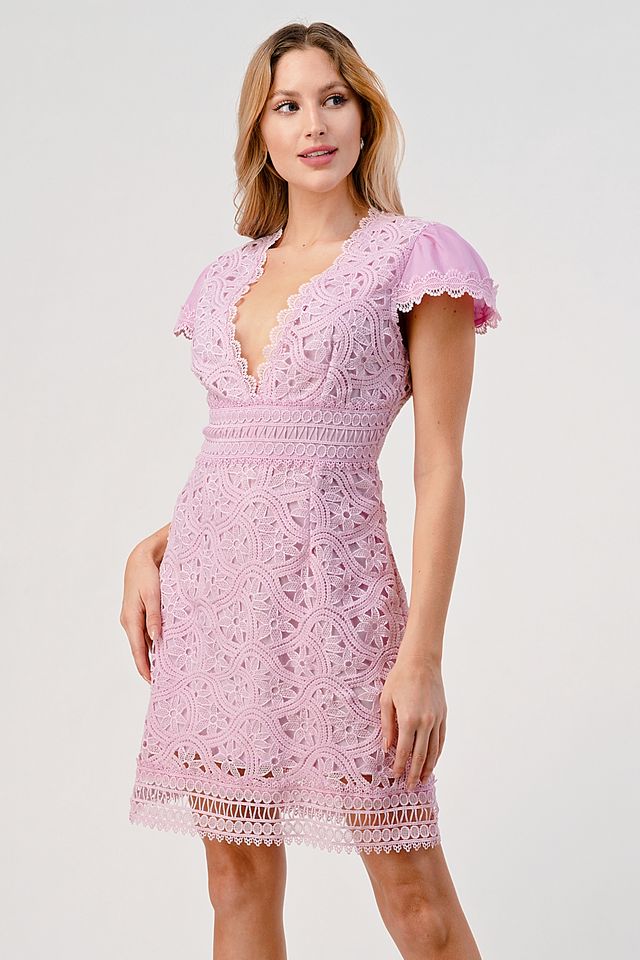 Edith Cap Sleeve Lace Mini Dress