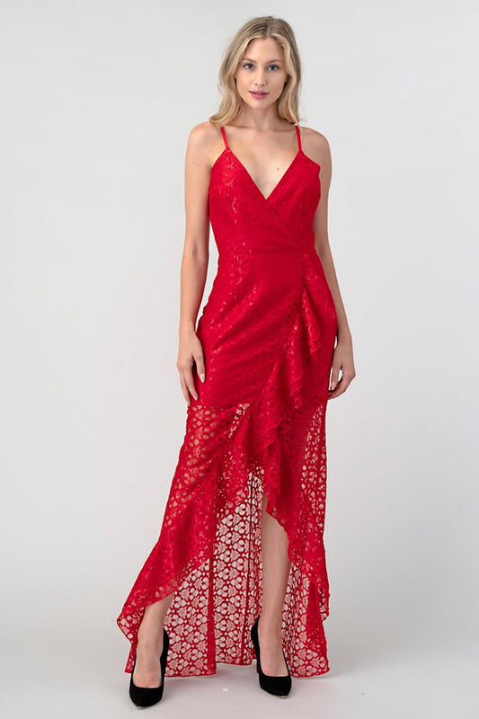 Cali Lace High Low Ruffle Dress