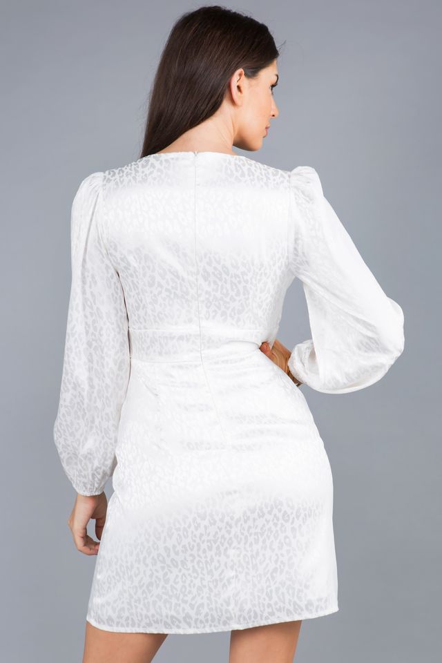 Debbie V Neck Satin Jacquard Mini Dress