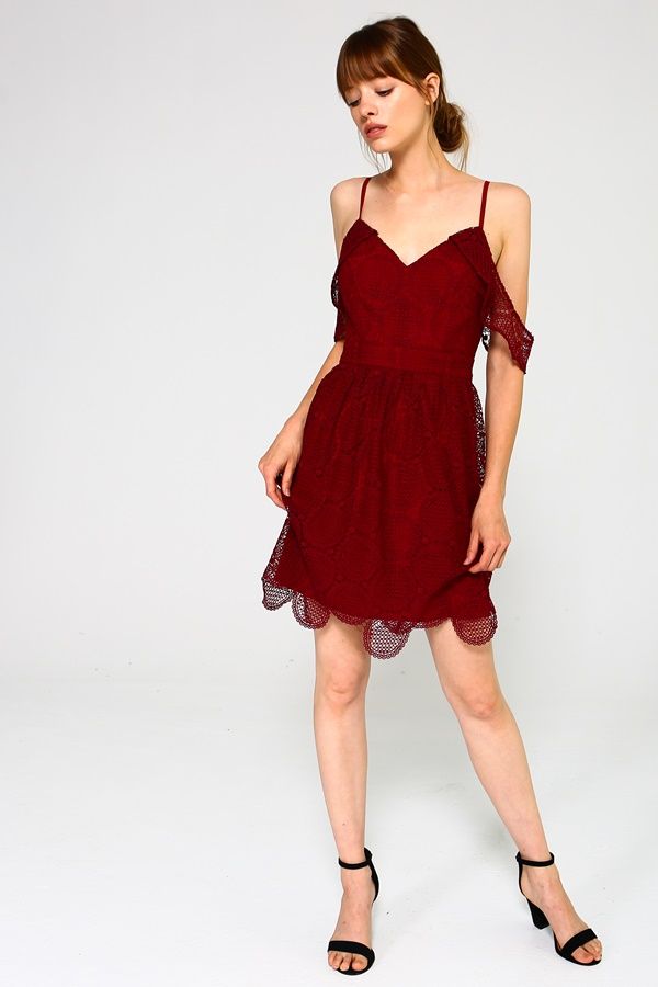 Mary Circle Lace Mini Dress with Off the Shoulder Drape