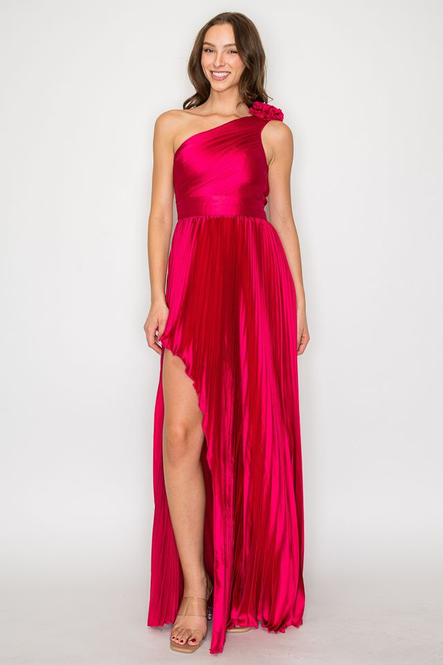Arianna One-Shoulder Asymmetrical Pleated Dress