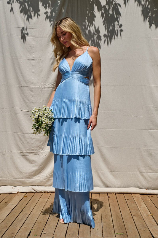 Daphne Satin Pleated Tiered Gown