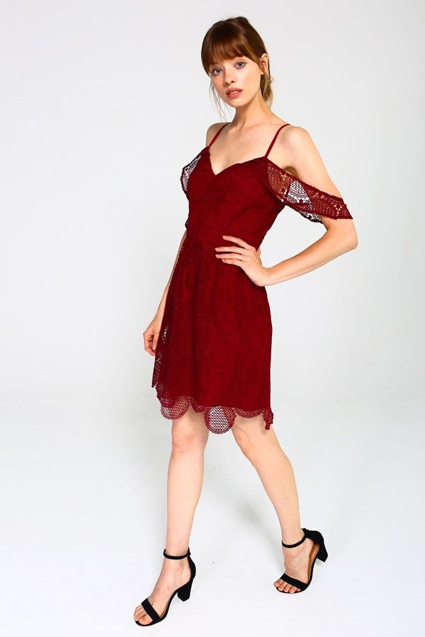 Mary Circle Lace Mini Dress with Off the Shoulder Drape