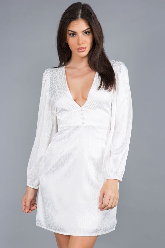 Debbie V Neck Satin Jacquard Mini Dress