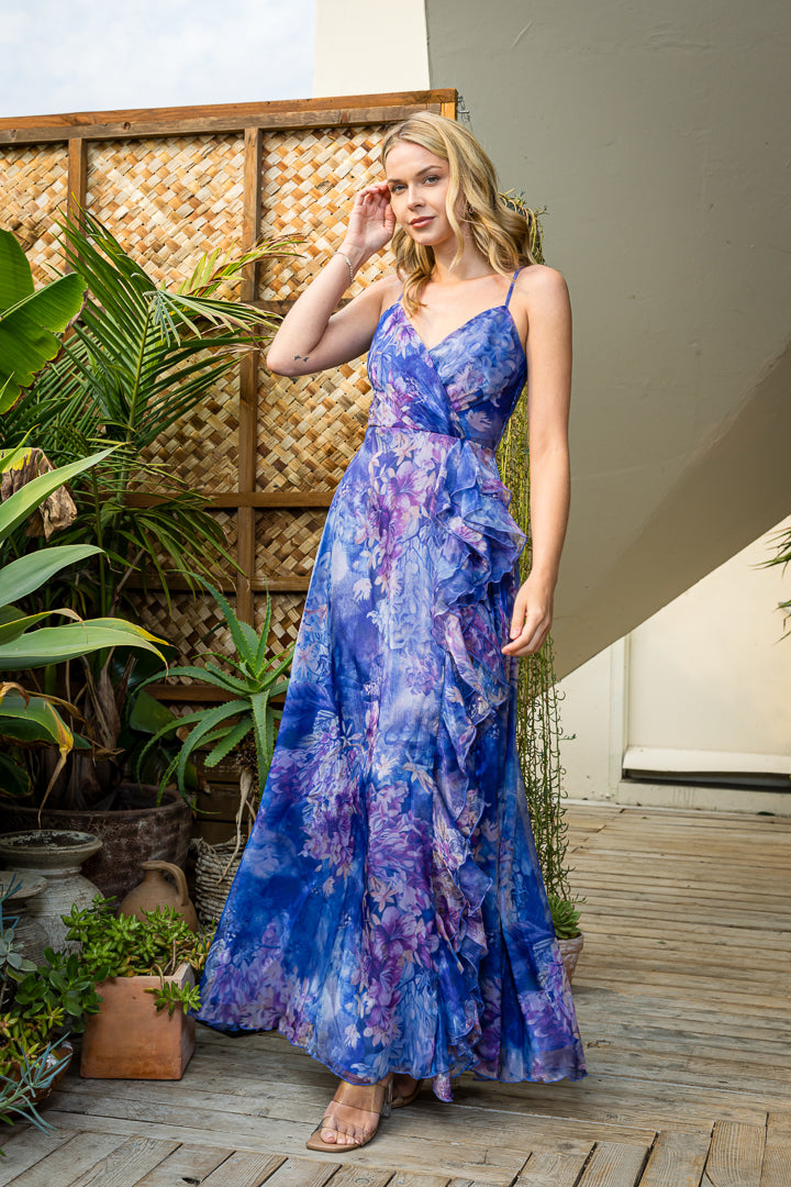 Mariah Printed Chiffon Ruffle Gown Mariah Printed Chiffon Ruffle Gown