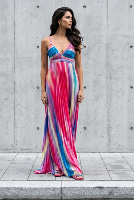 Missie Pink Multi-Color Pleated Gown