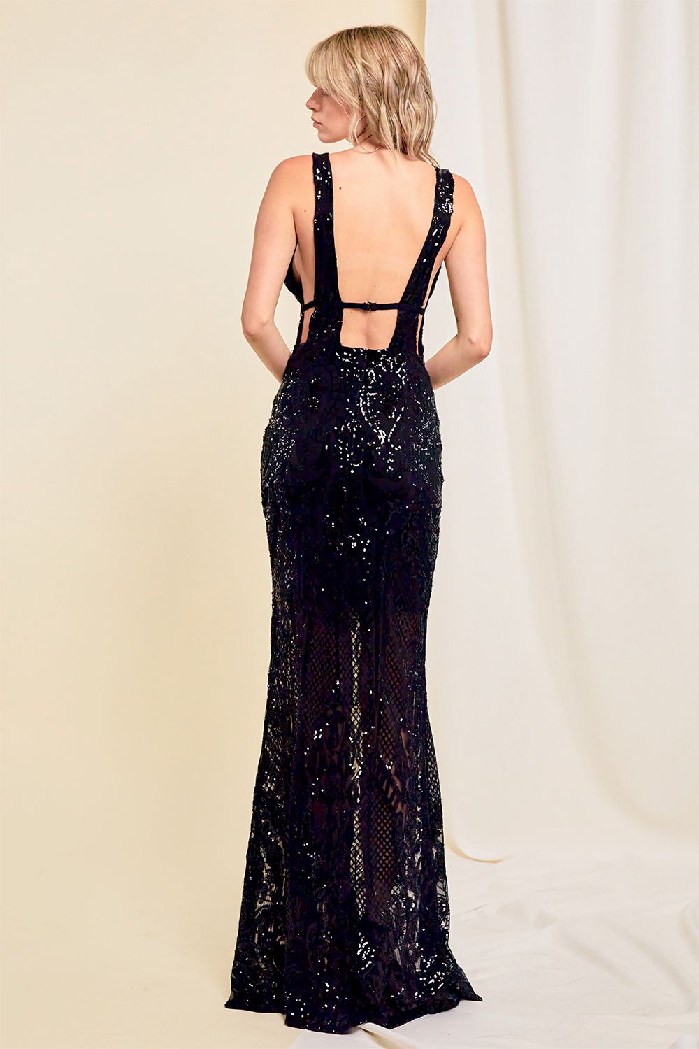 Pamela Sequin Plunge Maxi Dress