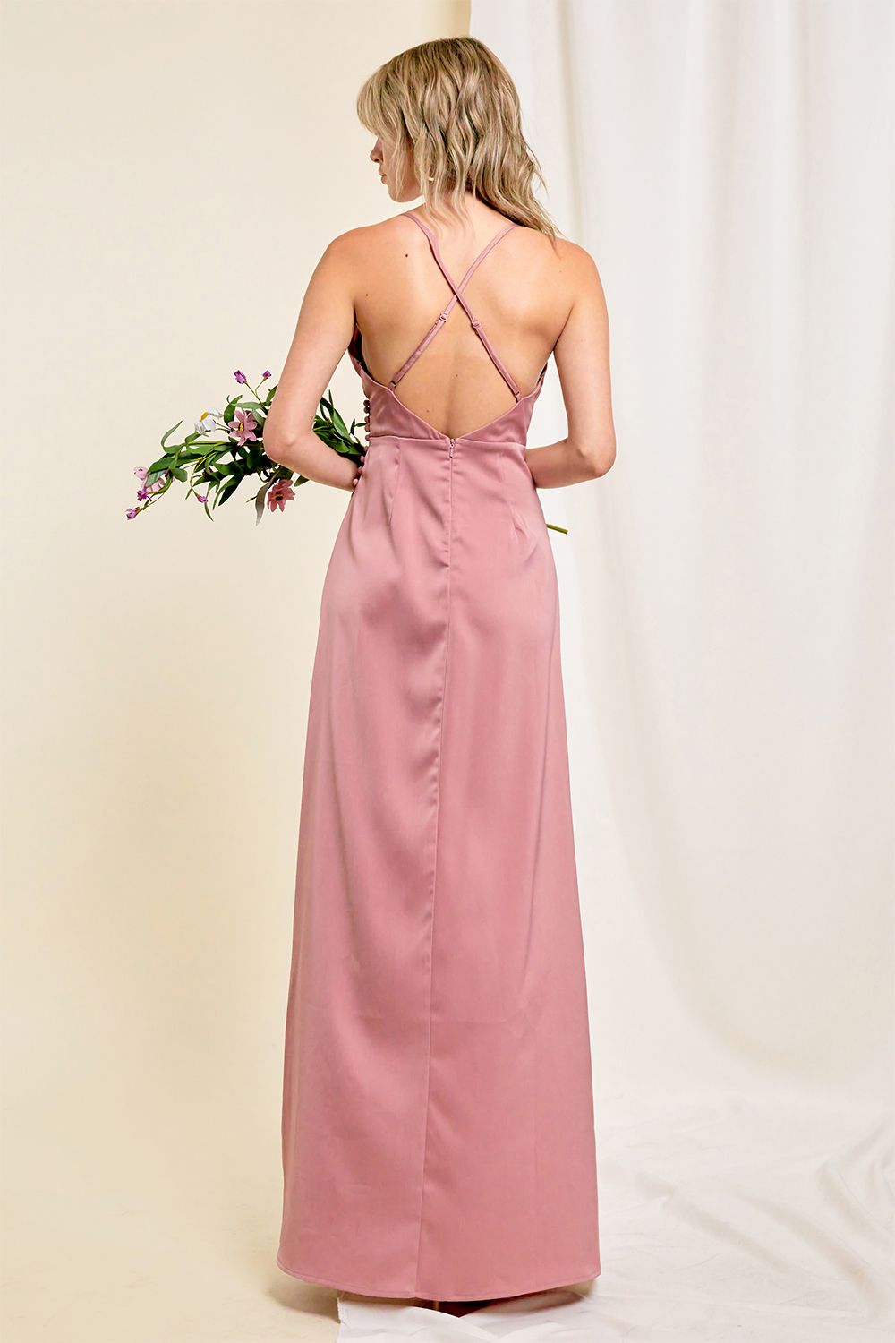 Carmel Satin Draped Bodice With Button Detail