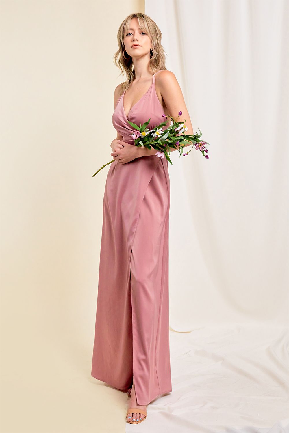 Carmel Satin Draped Bodice With Button Detail