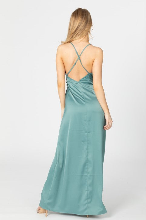 Carmel Satin Draped Bodice With Button Detail