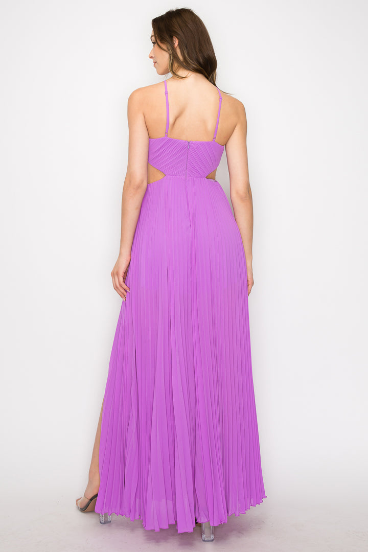 Delia Halter Pleated Chiffon With Side Cutouts