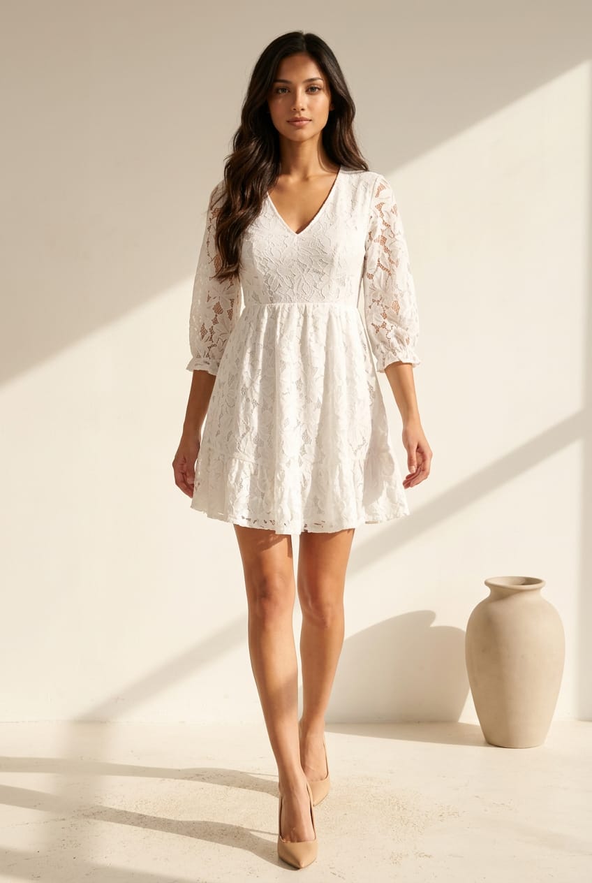 Halle Lace Skater Dress with Key Hole Back