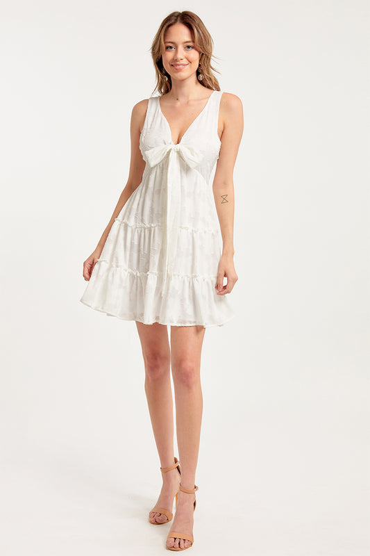 Daisy Burnout Chiffon Mini Dress With Bow
