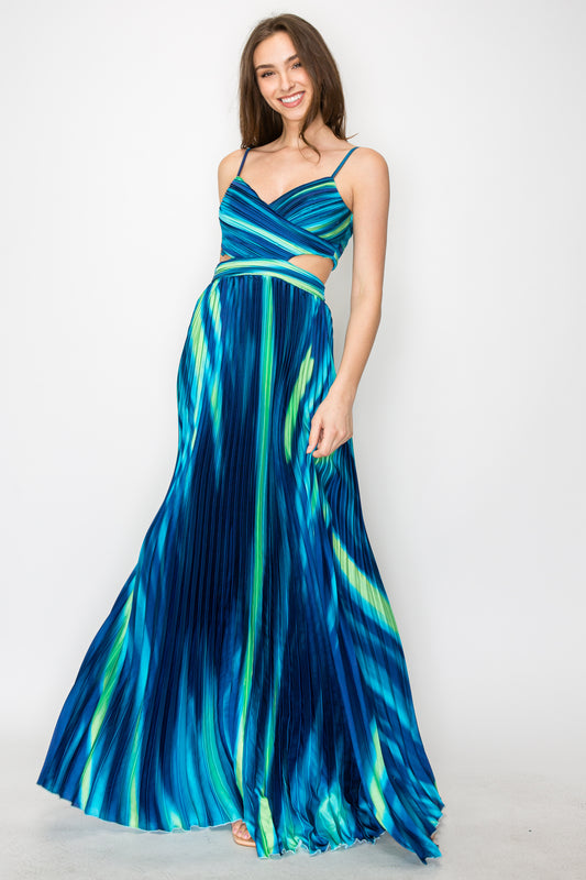 Kai Ombre Pleated Cut-Out Maxi Dress