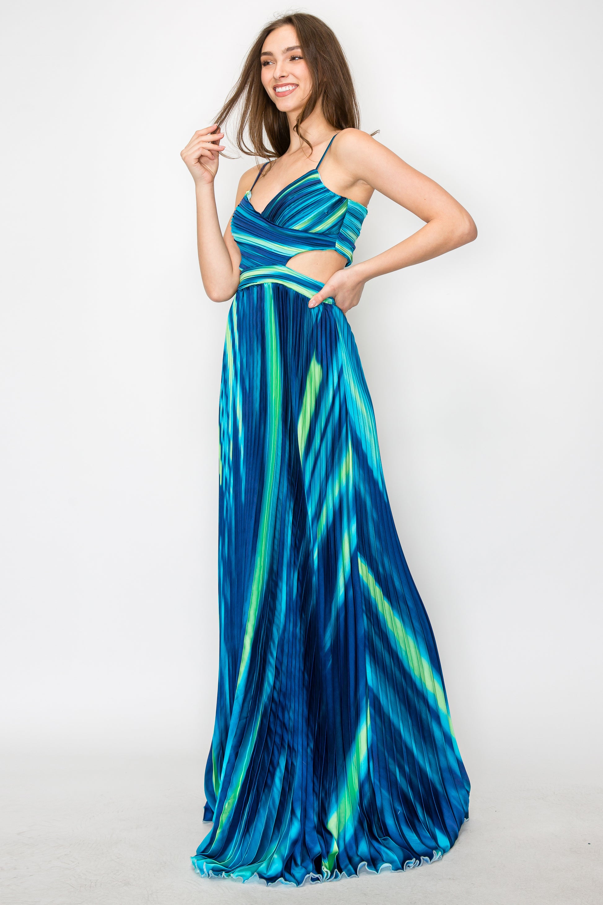 Kai Ombre Pleated Cut-Out Maxi Dress Minuet Apparel Kai Ombre Pleated Cut-Out Maxi Dress Minuet Apparel
