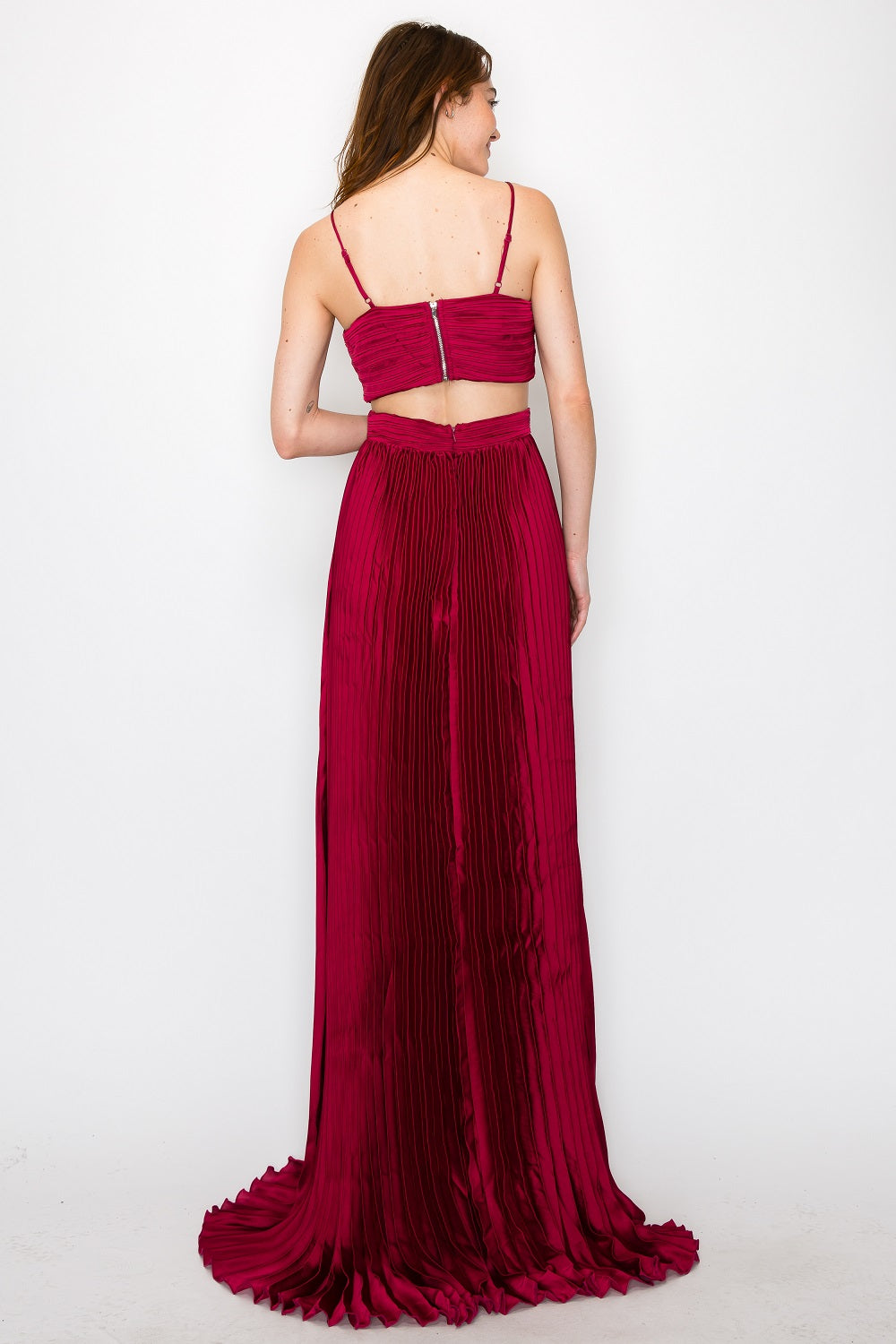 Satin/Pleated Cut-Out Gown