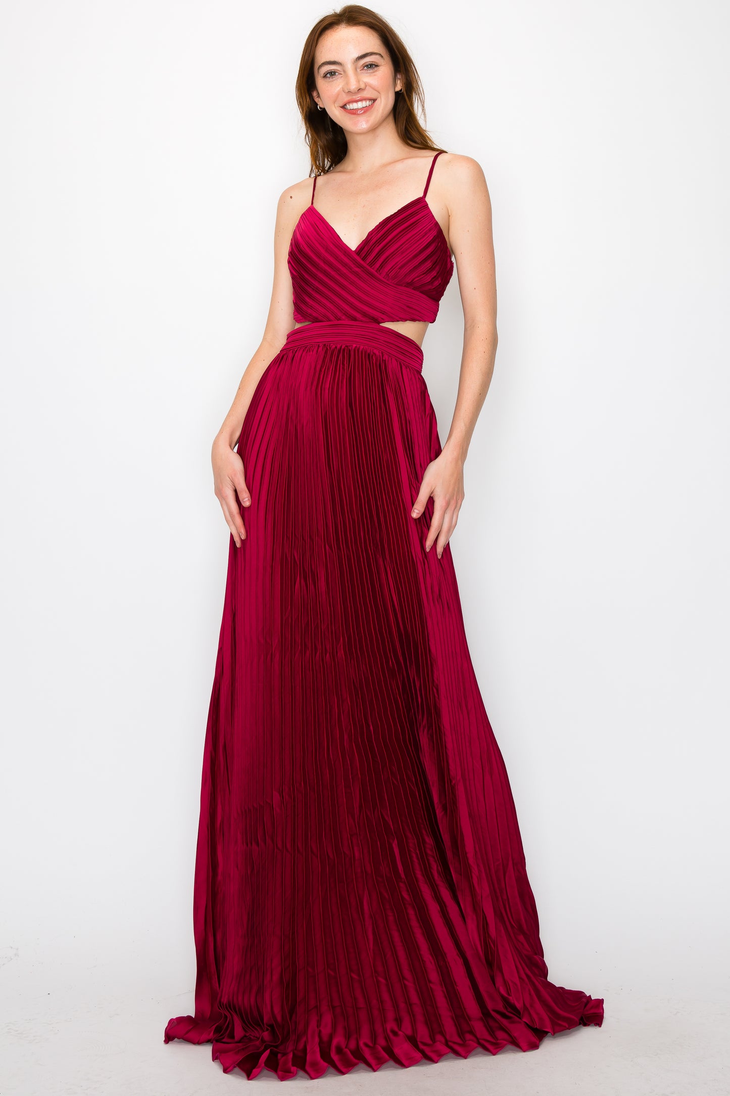 Satin/Pleated Cut-Out Gown