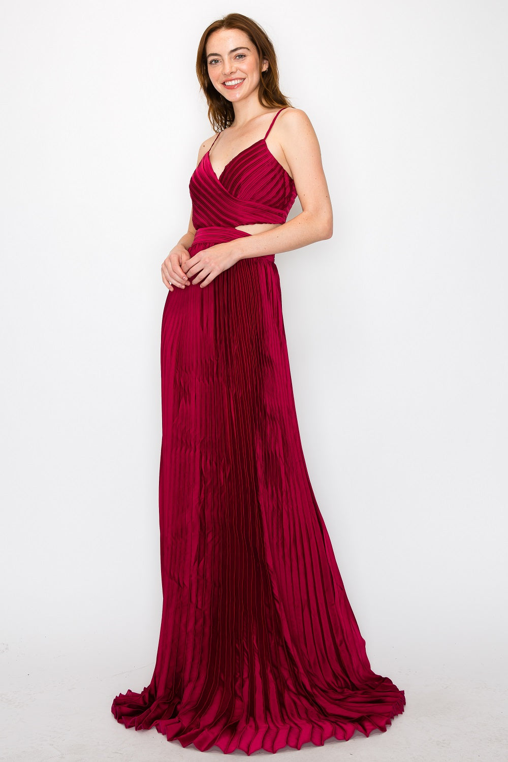 Satin/Pleated Cut-Out Gown