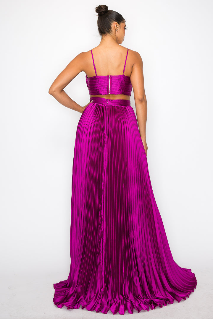 Satin/Pleated Cut-Out Gown