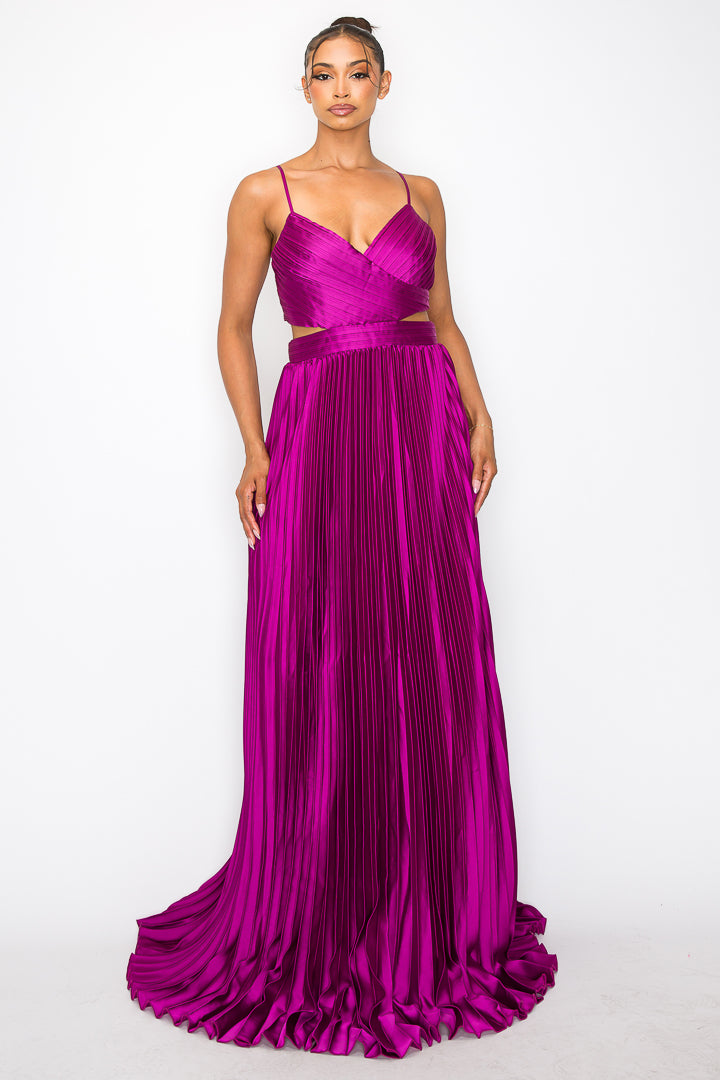 Satin/Pleated Cut-Out Gown