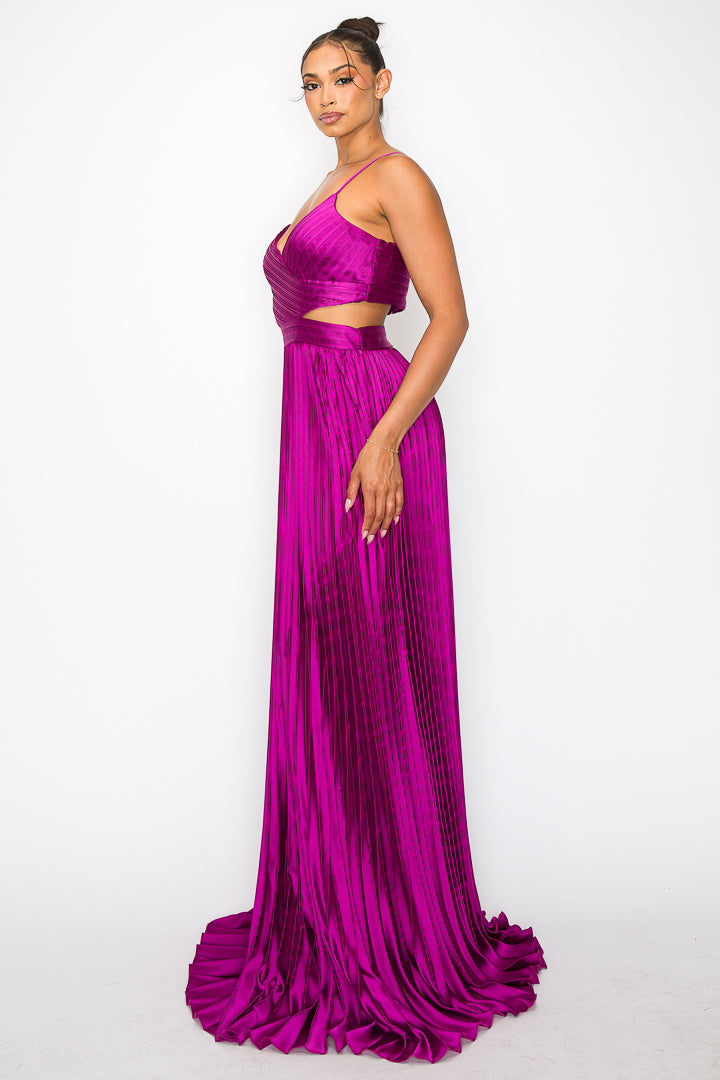 Satin/Pleated Cut-Out Gown