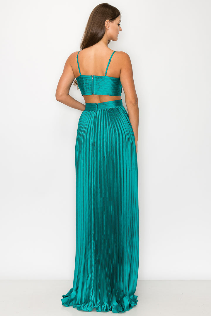 Satin/Pleated Cut-Out Gown