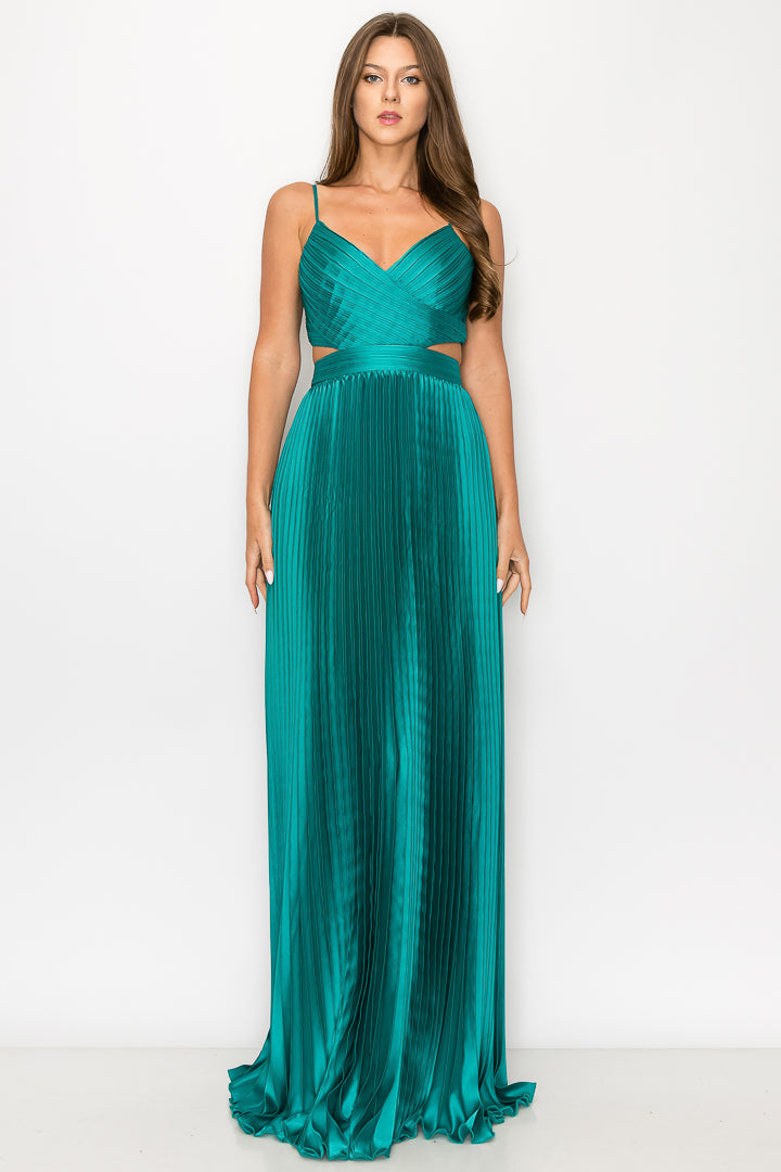 Satin/Pleated Cut-Out Gown