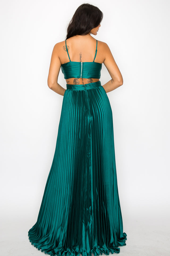 Satin/Pleated Cut-Out Gown