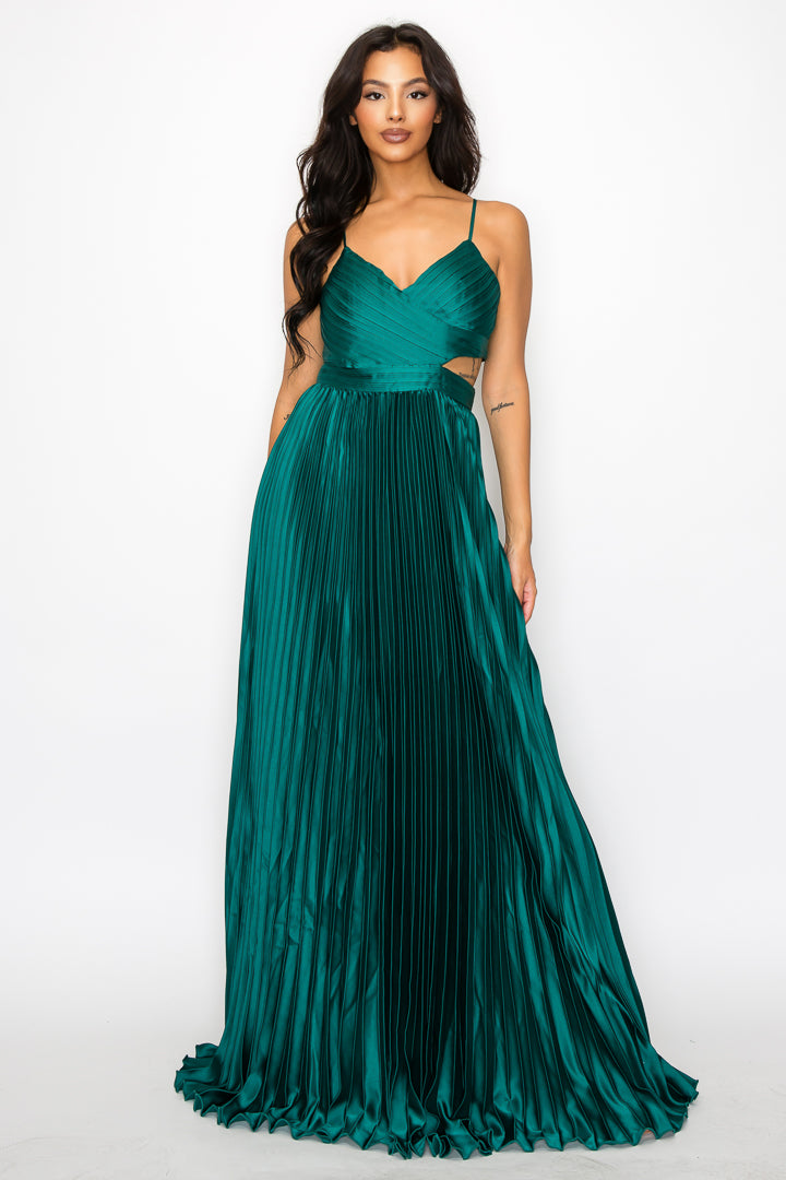 Satin/Pleated Cut-Out Gown