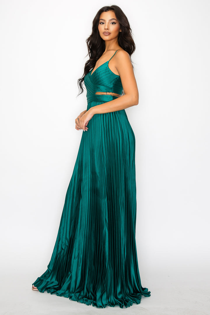 Satin/Pleated Cut-Out Gown