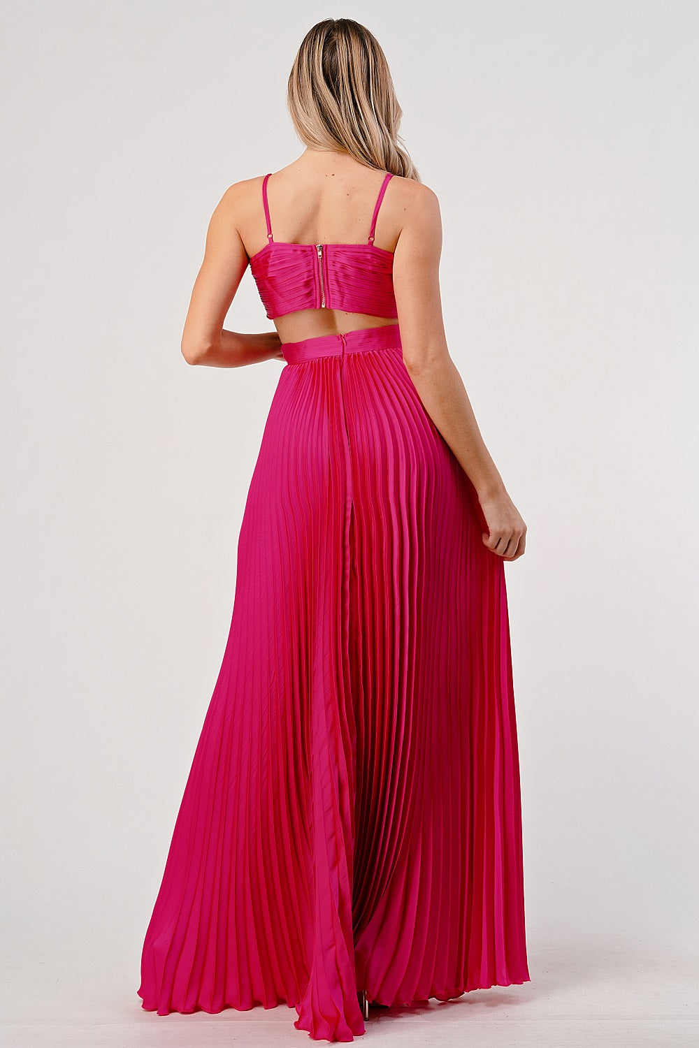 Satin/Pleated Cut-Out Gown