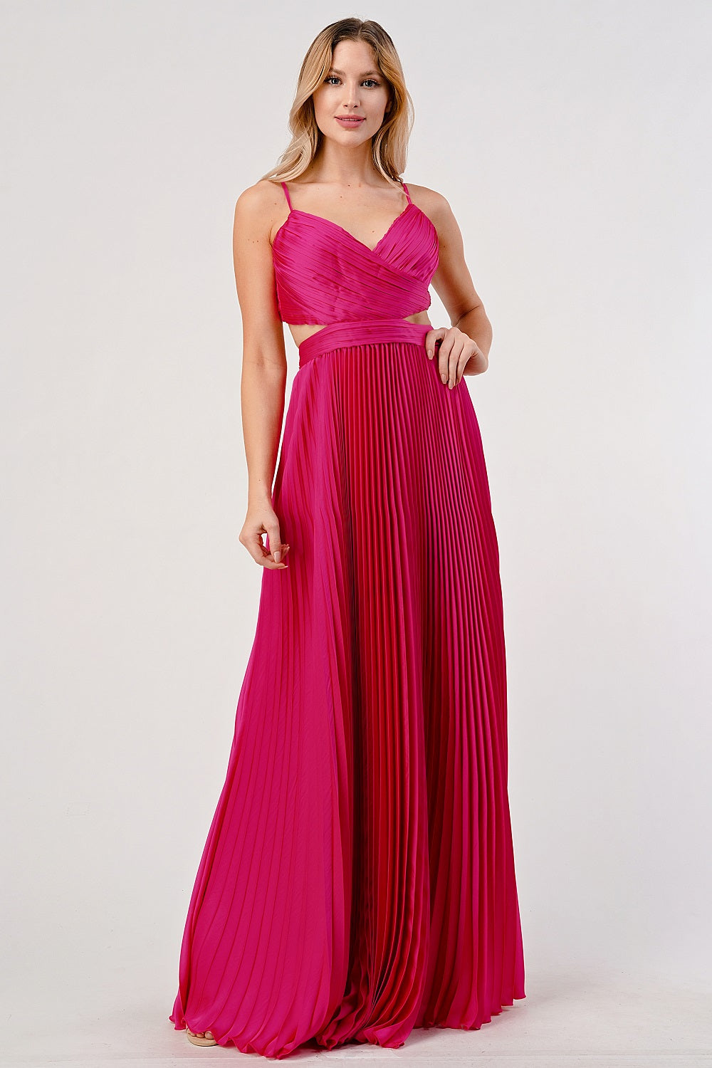 Satin/Pleated Cut-Out Gown