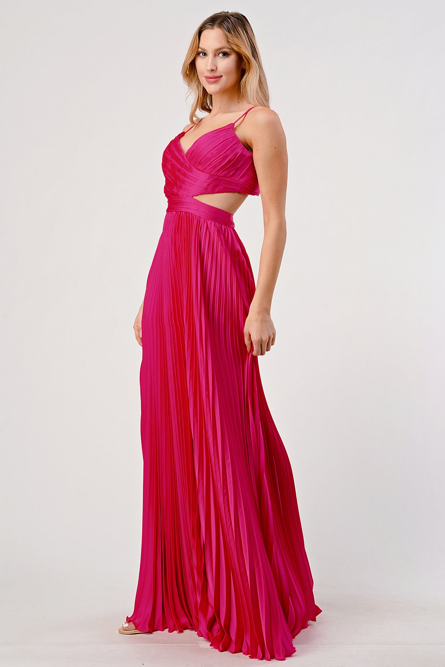 Satin/Pleated Cut-Out Gown