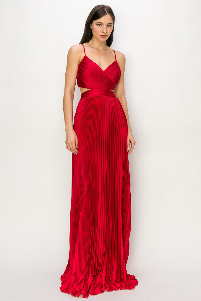 Satin/Pleated Cut-Out Gown