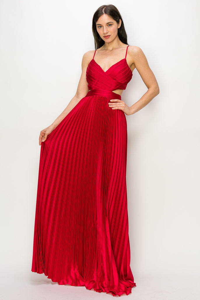 Satin/Pleated Cut-Out Gown