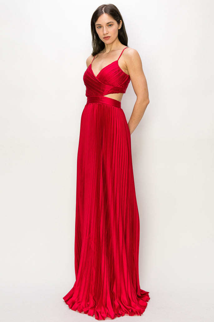 Satin/Pleated Cut-Out Gown