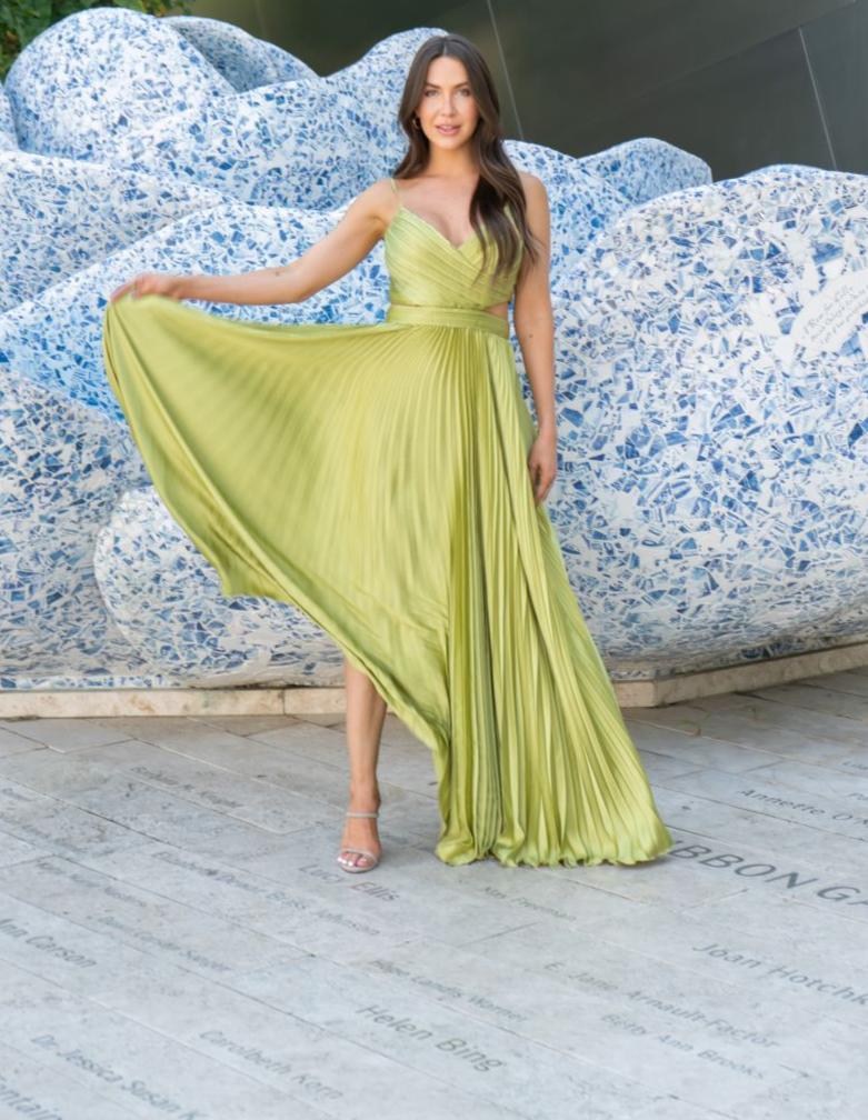 Satin/Pleated Cut-Out Gown