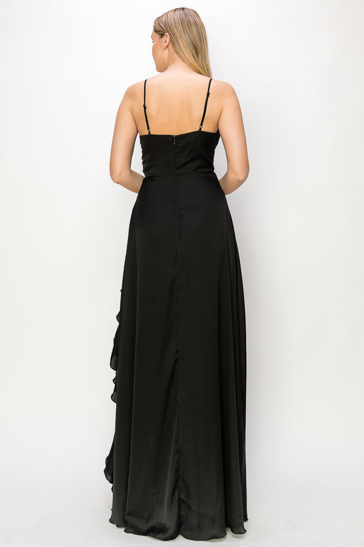 Mariah Satin Maxi Dress With Ruffle Detail