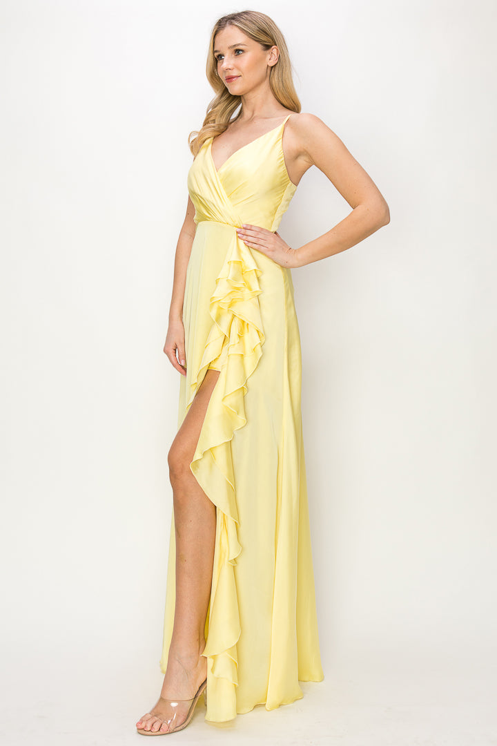 Mariah Satin Maxi Dress With Ruffle Detail