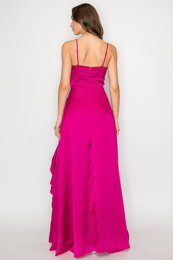 Mariah Satin Maxi Dress With Ruffle Detail