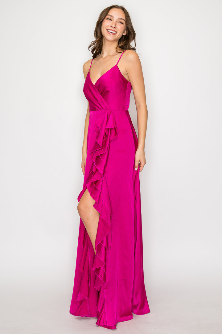 Mariah Satin Maxi Dress With Ruffle Detail