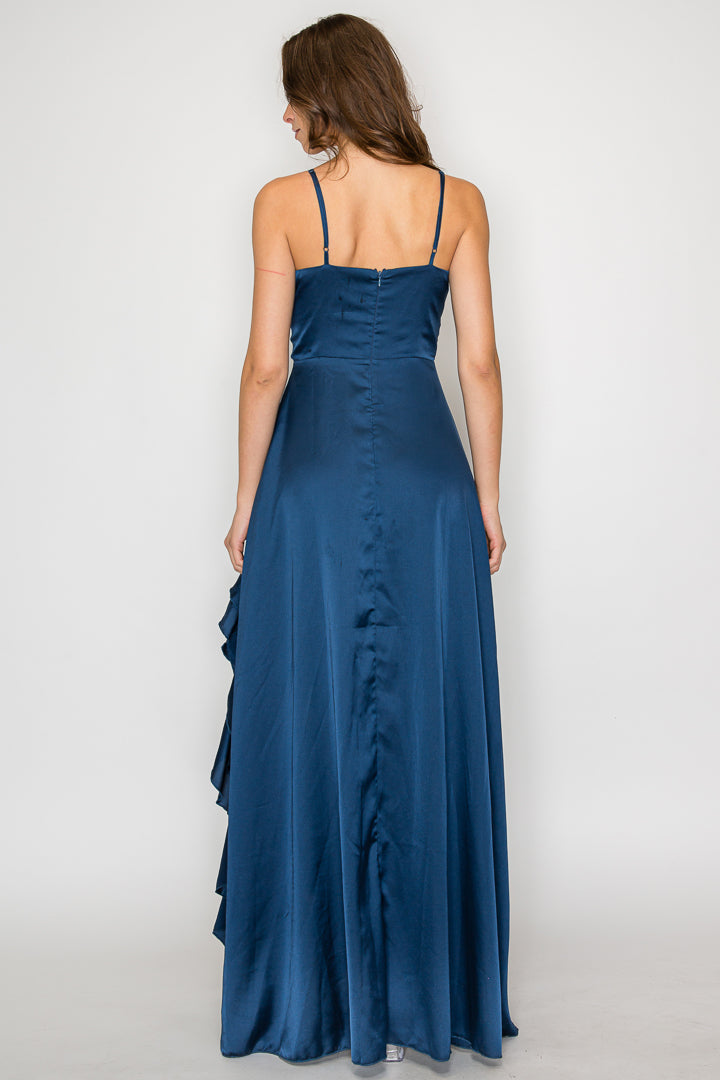 Mariah Satin Maxi Dress With Ruffle Detail