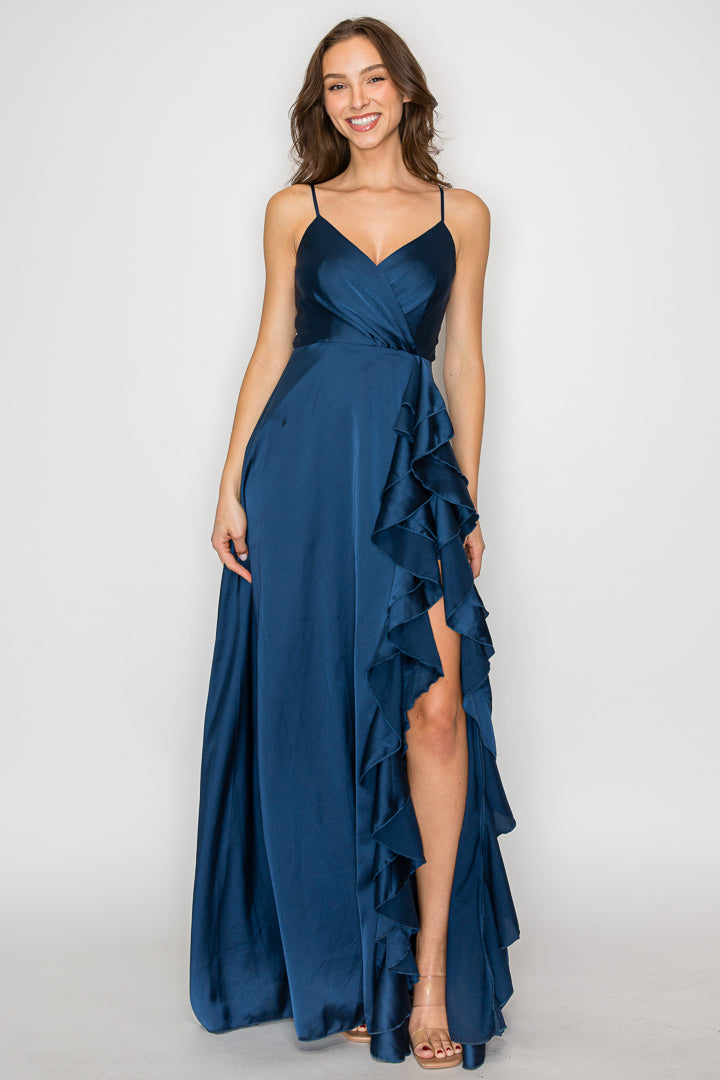 Mariah Satin Maxi Dress With Ruffle Detail