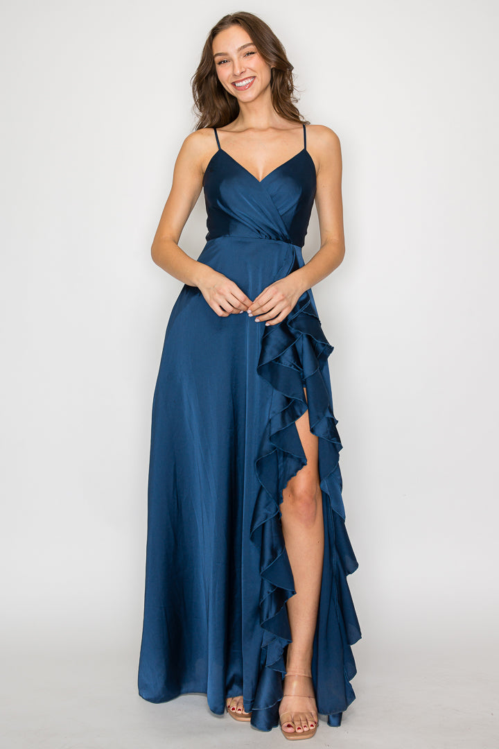 Mariah Satin Maxi Dress With Ruffle Detail