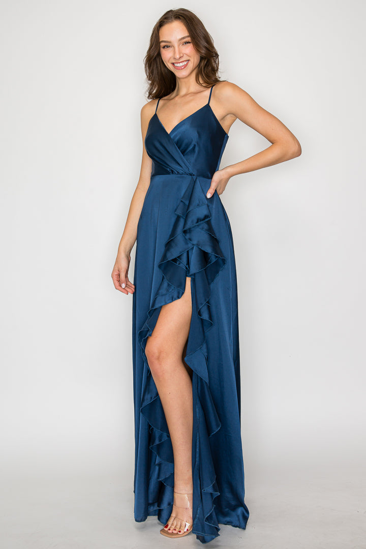 Mariah Satin Maxi Dress With Ruffle Detail