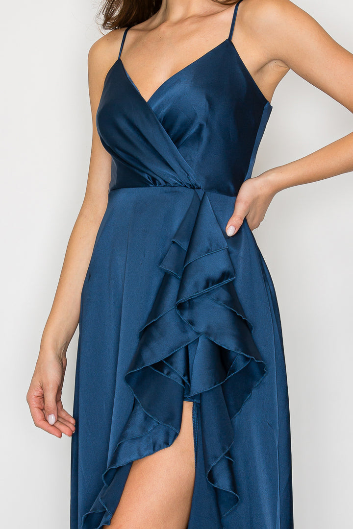 Mariah Satin Maxi Dress With Ruffle Detail