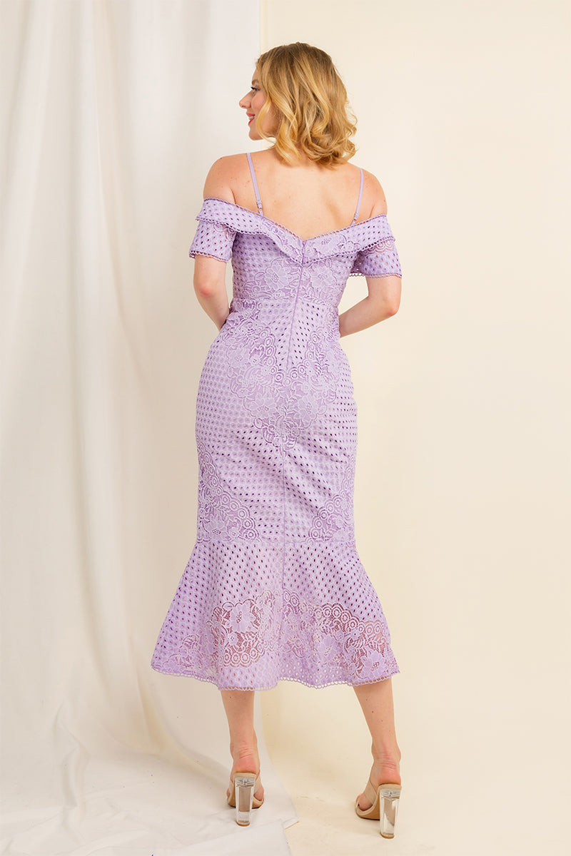 Mia Off- the- Shoulder Midi Lace Dress