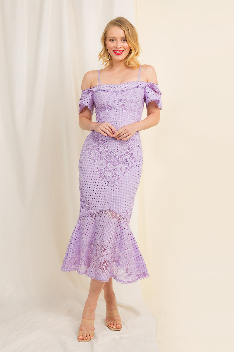 Mia Off- the- Shoulder Midi Lace Dress