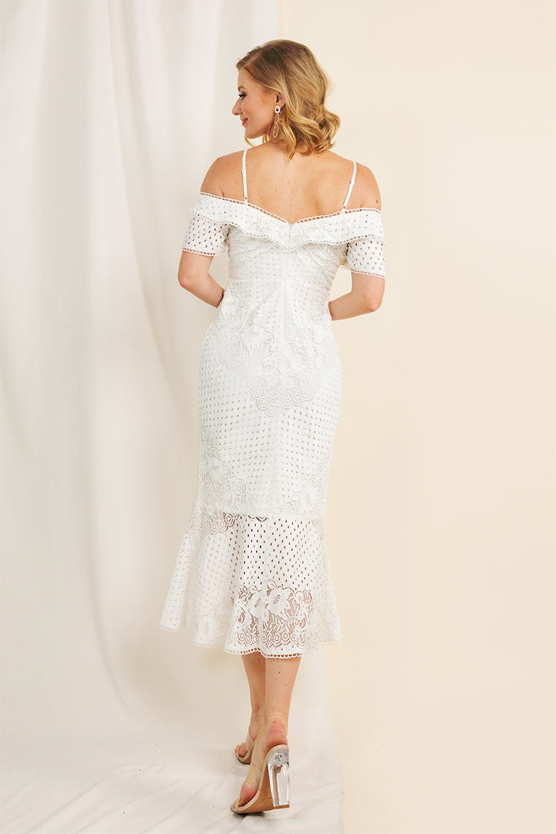 Mia Off- the- Shoulder Midi Lace Dress