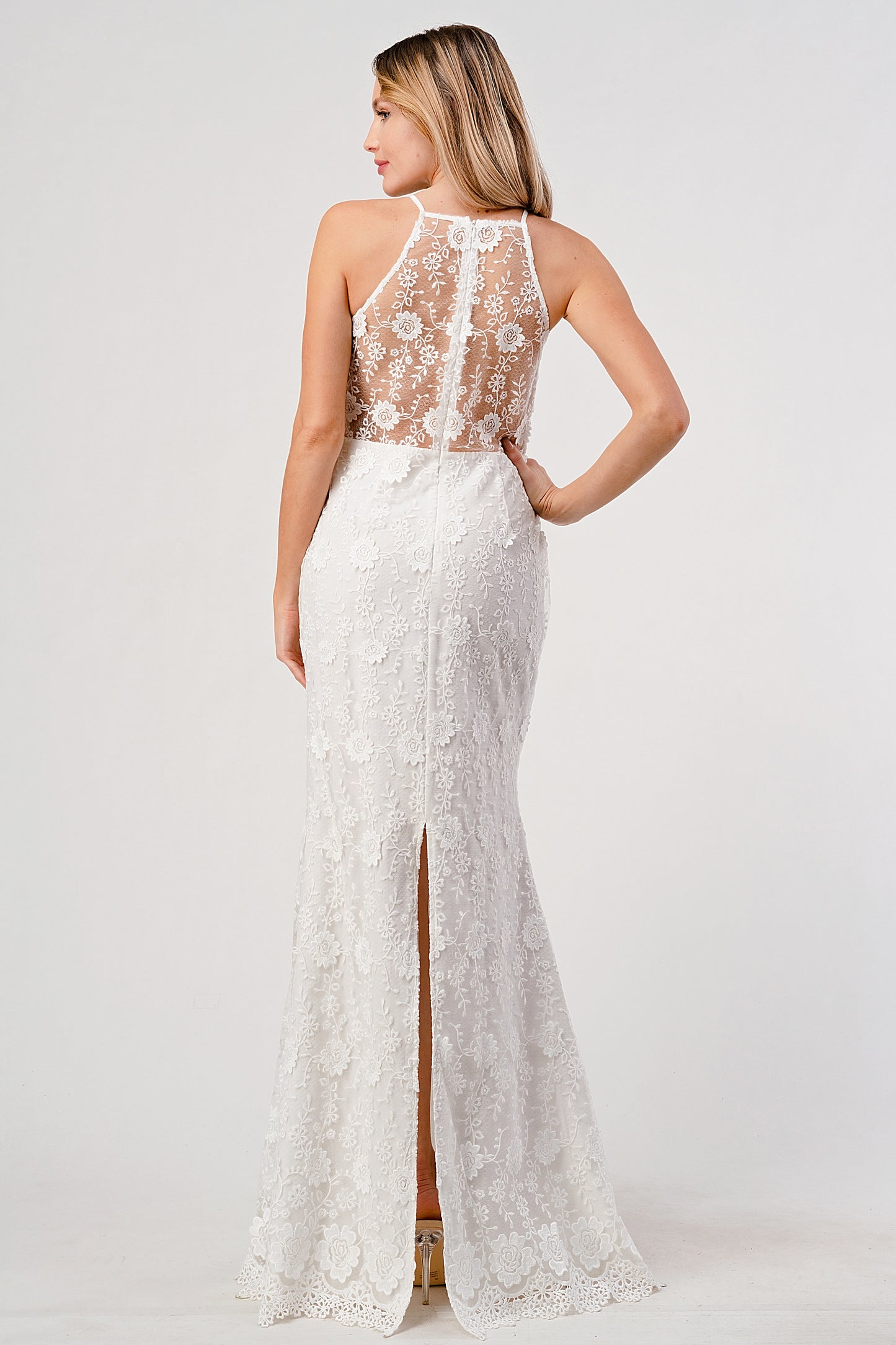 Floral Lace Keyhole Gown